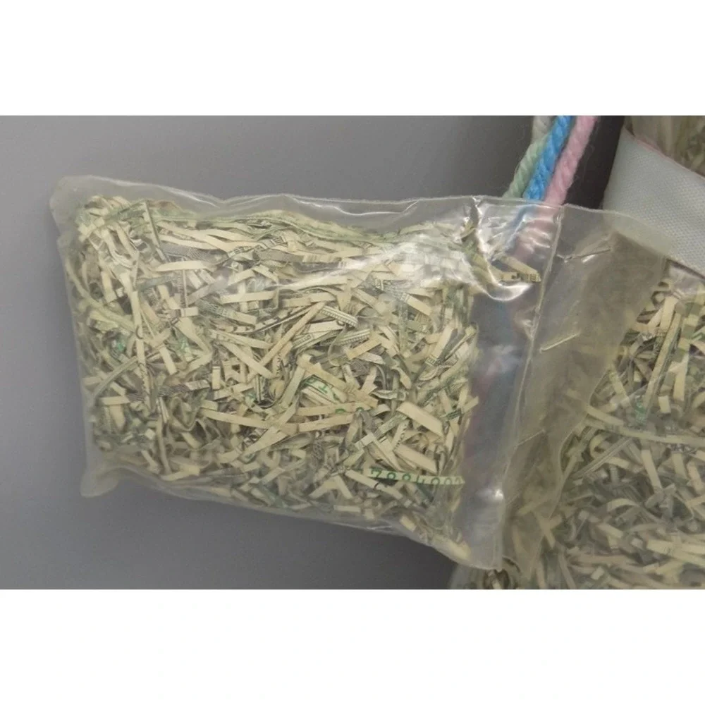 Shredded U. S. Currency Plastic Doll From Dollar Bills Destroyed Cash Patch